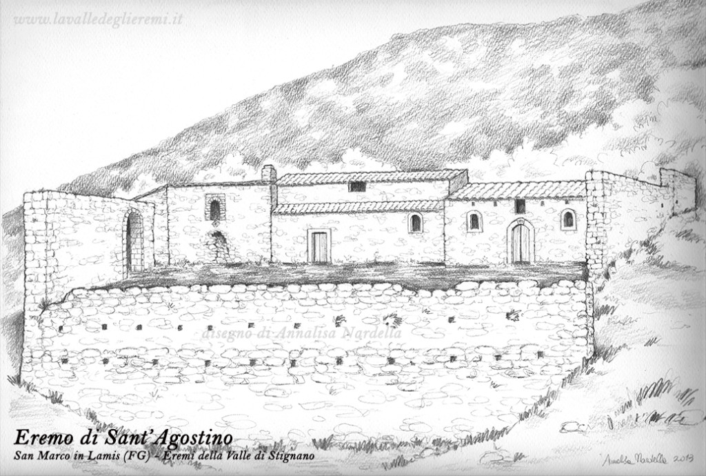 L'eremo di Sant'Agostino prima dei recenti crolli in un disegno di Annalisa Nardella