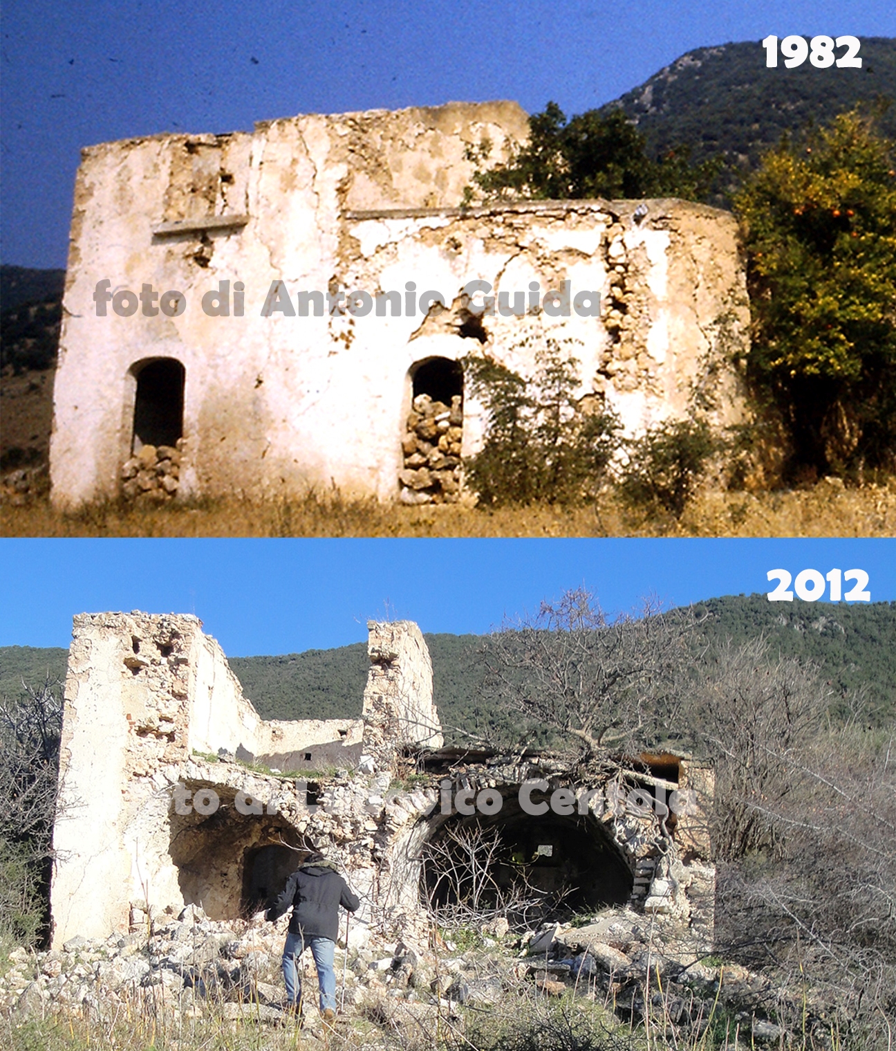 Eremo di Sant'Onofrio nel 1982 e nel 2010 - foto Antonio Guida & Ludovico Centola